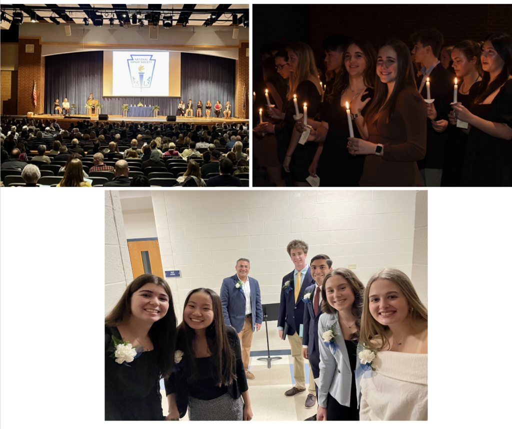 photos from MTHS National Honor society. Students holding candles and wide shot of the whole auditorium. 